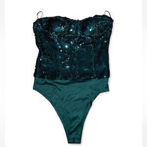 Zara Emerald Sequin Strapless Bodysuit Size M